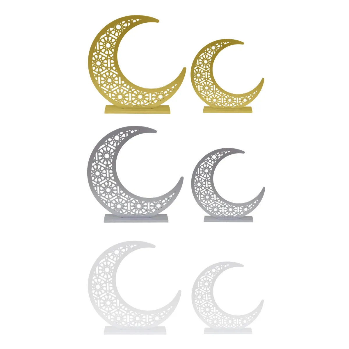 Celestial Arabesque: Ramadan Crescent Moon Wooden Decor with Rectangle Base