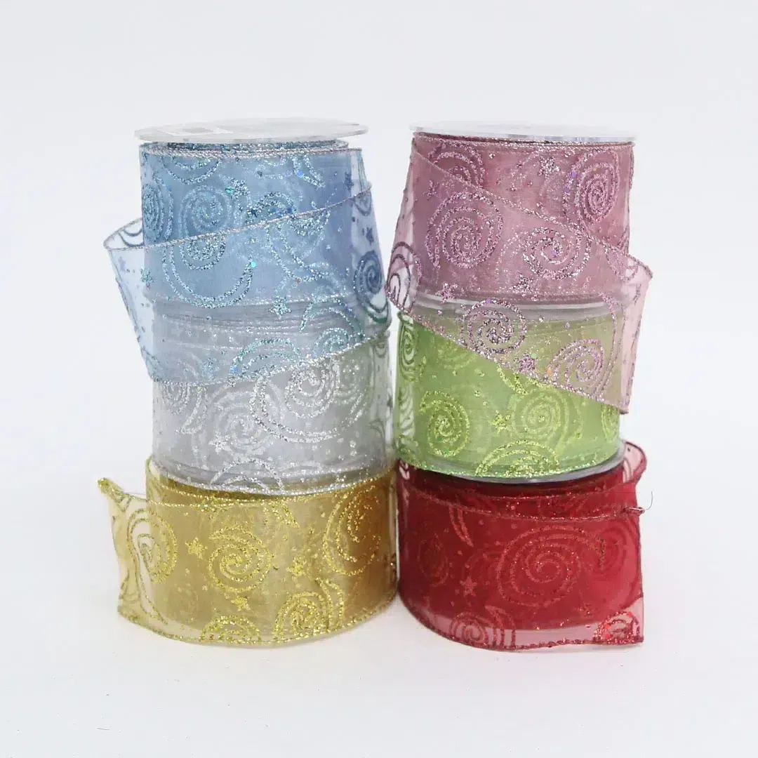 Glitter Swirl Pattern Organza Ribbon