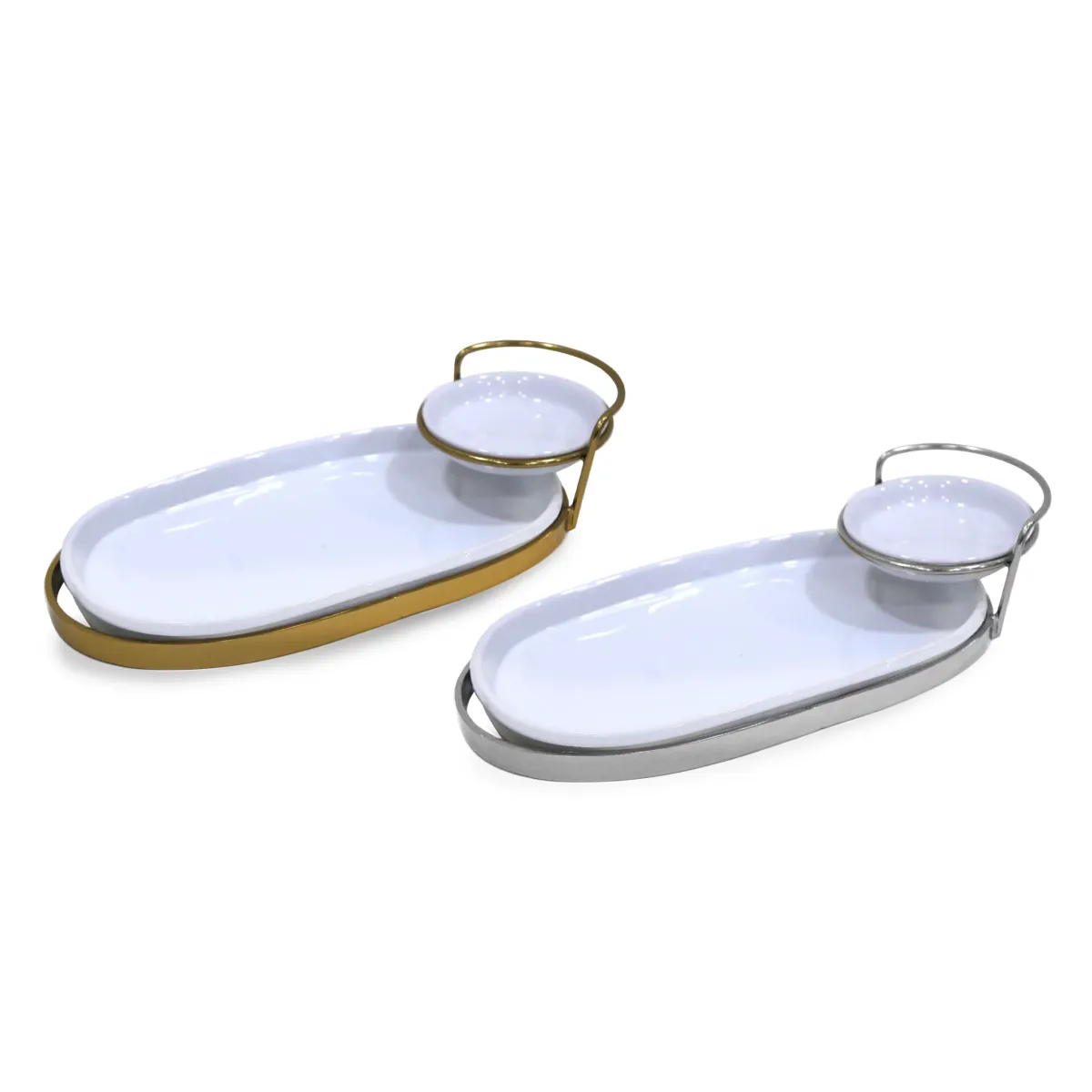 White Ceramic Oblong Tray With Bowl And Stand