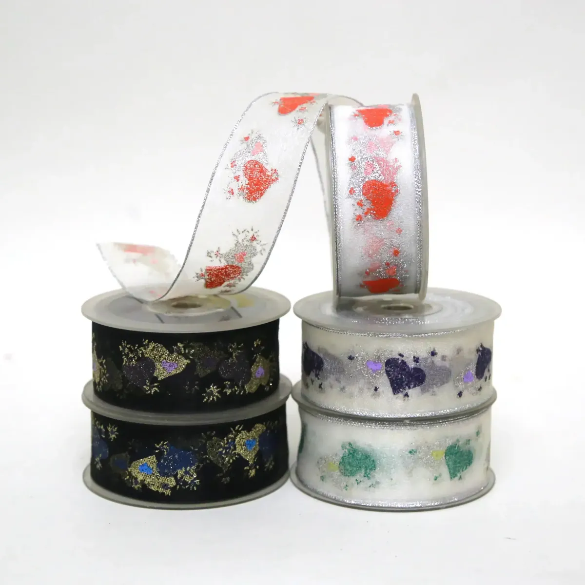 Glittered Heart Organza Ribbon