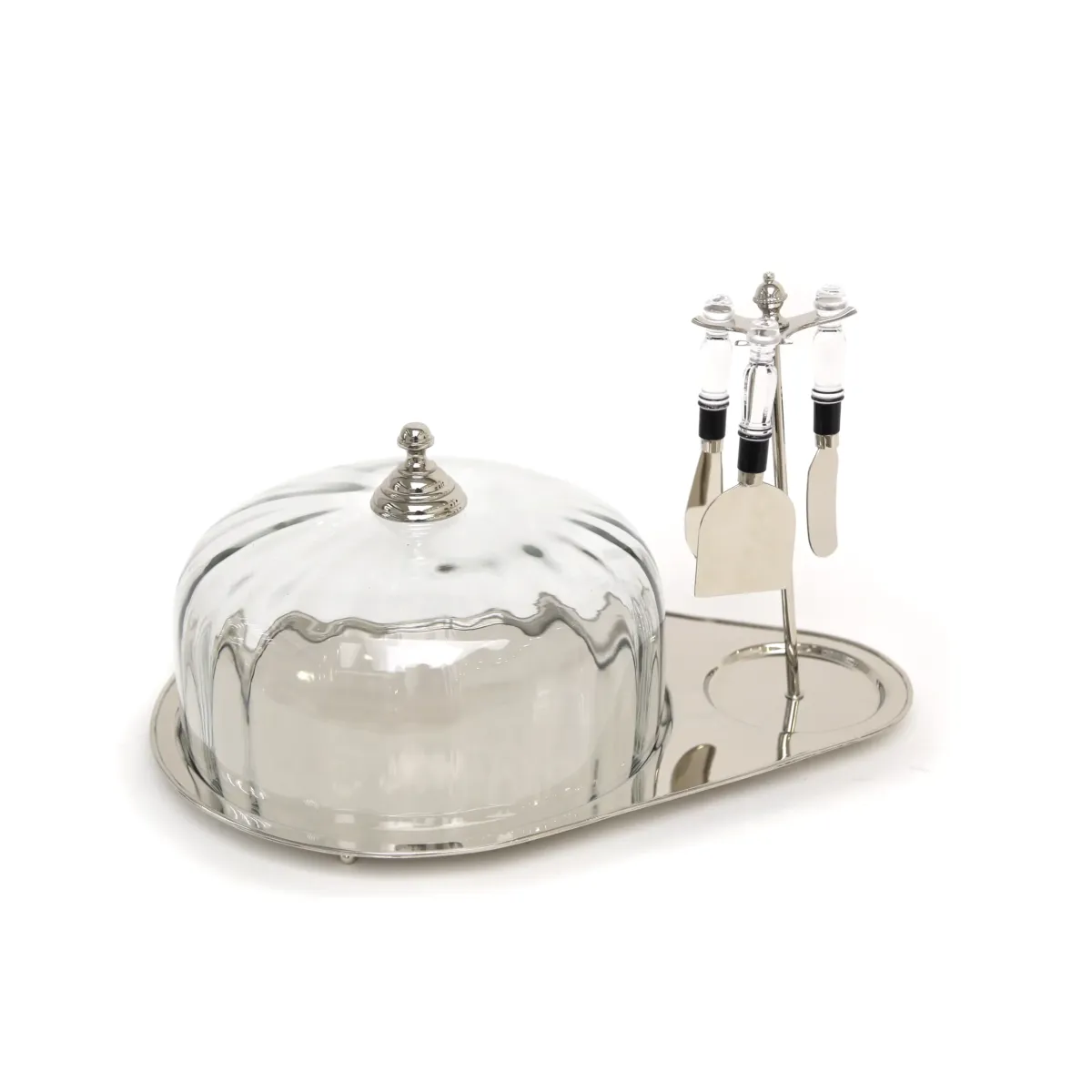Glass Dome On A Silver Tray W/Cutlery