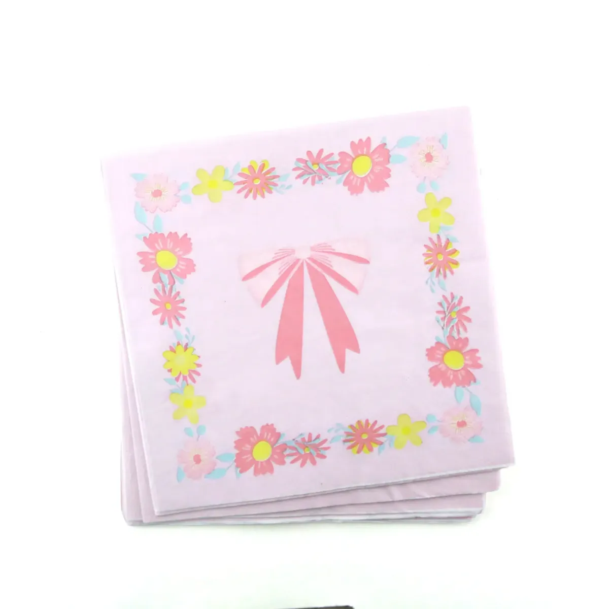 Pink Floral Ribbon Napkins Elegant Party Decor