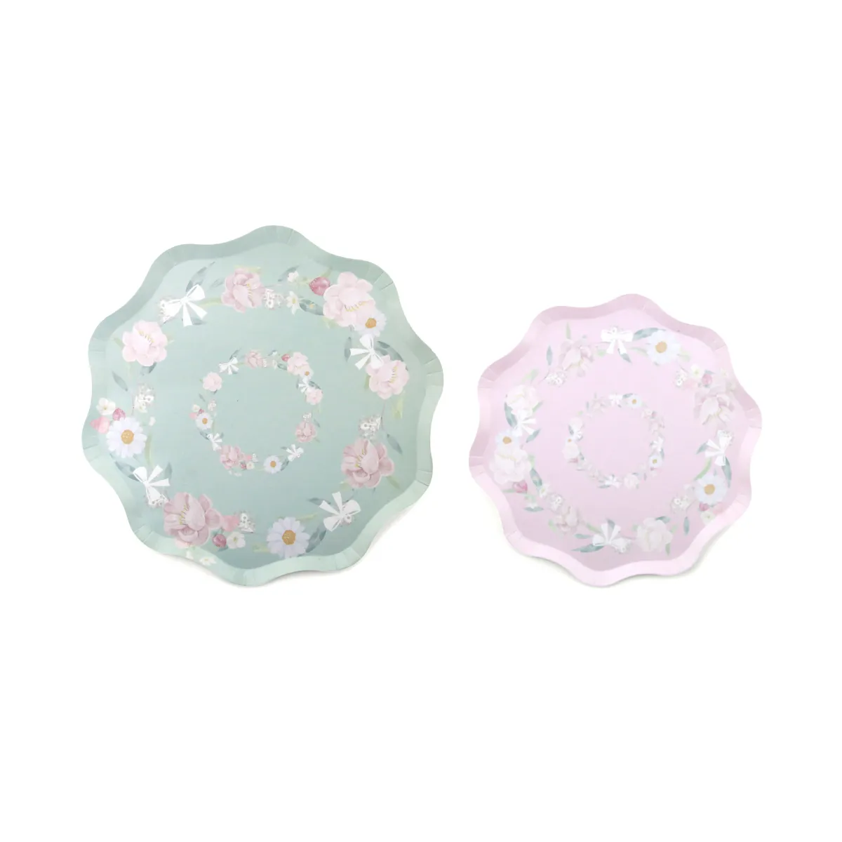 Floral Wavy Edge Paper Plates Elegant Party Decor