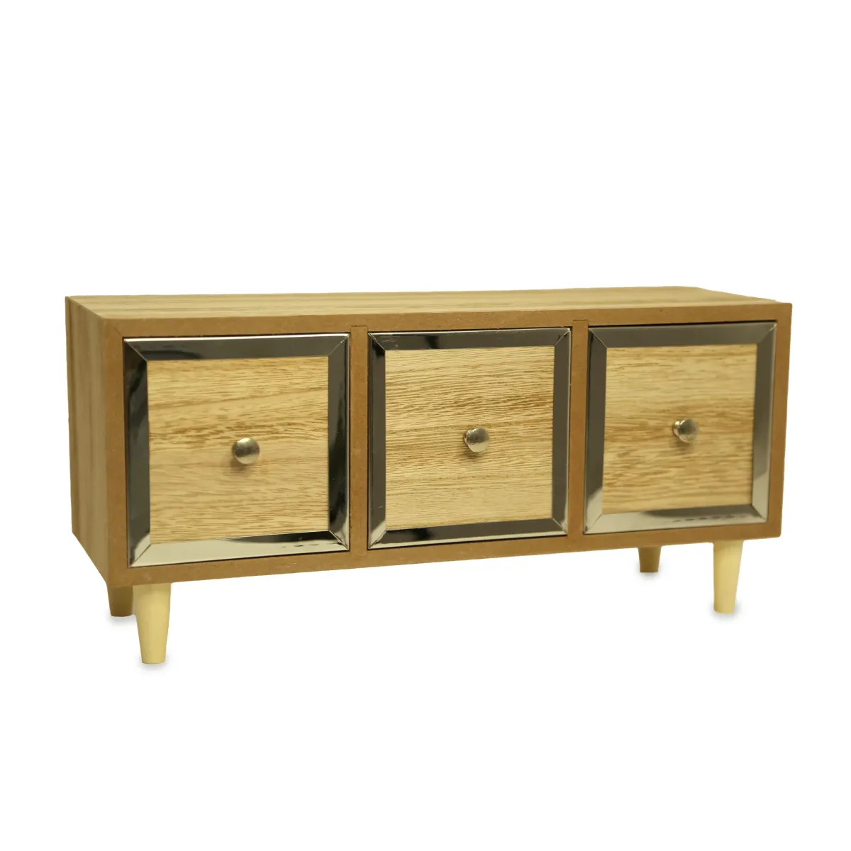 Wooden Closet With Steel Rimmed Drawers