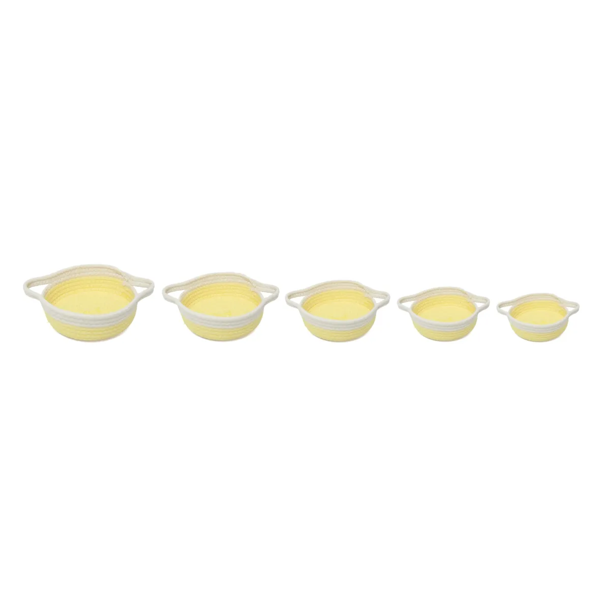 Handled Woven Basket Set of 5 Beige Yellow Decor