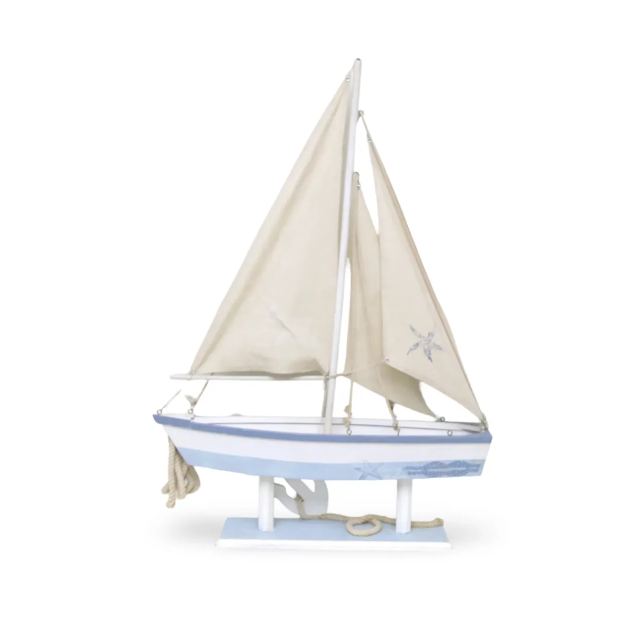Sailing Boat on Stand with Anchor – Coastal Décor Accent