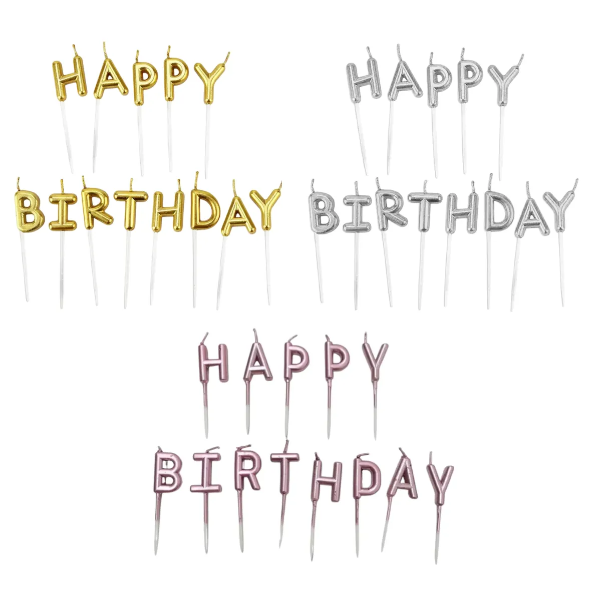 “Happy Birthday” Letters Pick Candles – Festive Cake Toppers