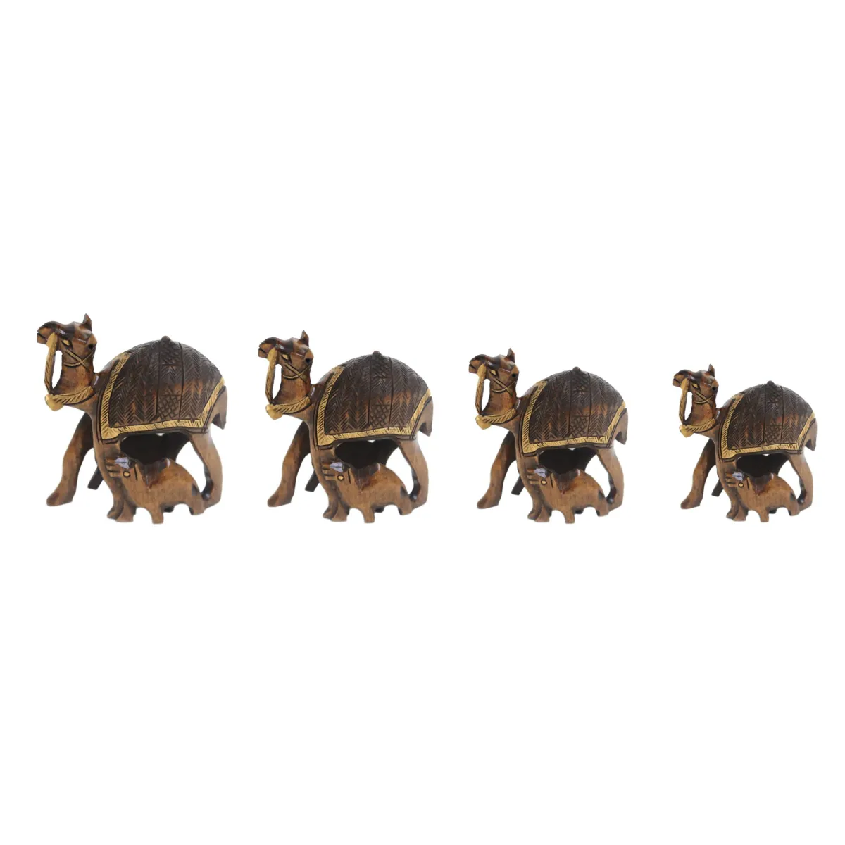 Natural Standing Flock of Camels with 2 Baby Camels – Handcrafted Wooden Decoration, Middle Eastern Cultural Art, Unique Home Accent
