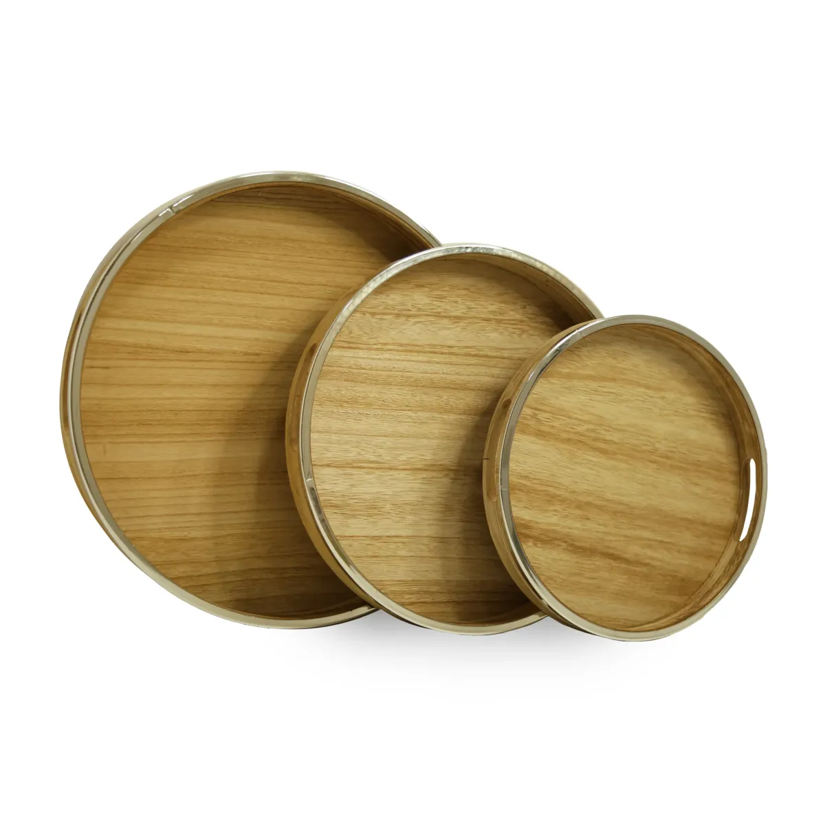 Wooden Round Steel Rimmed Tray