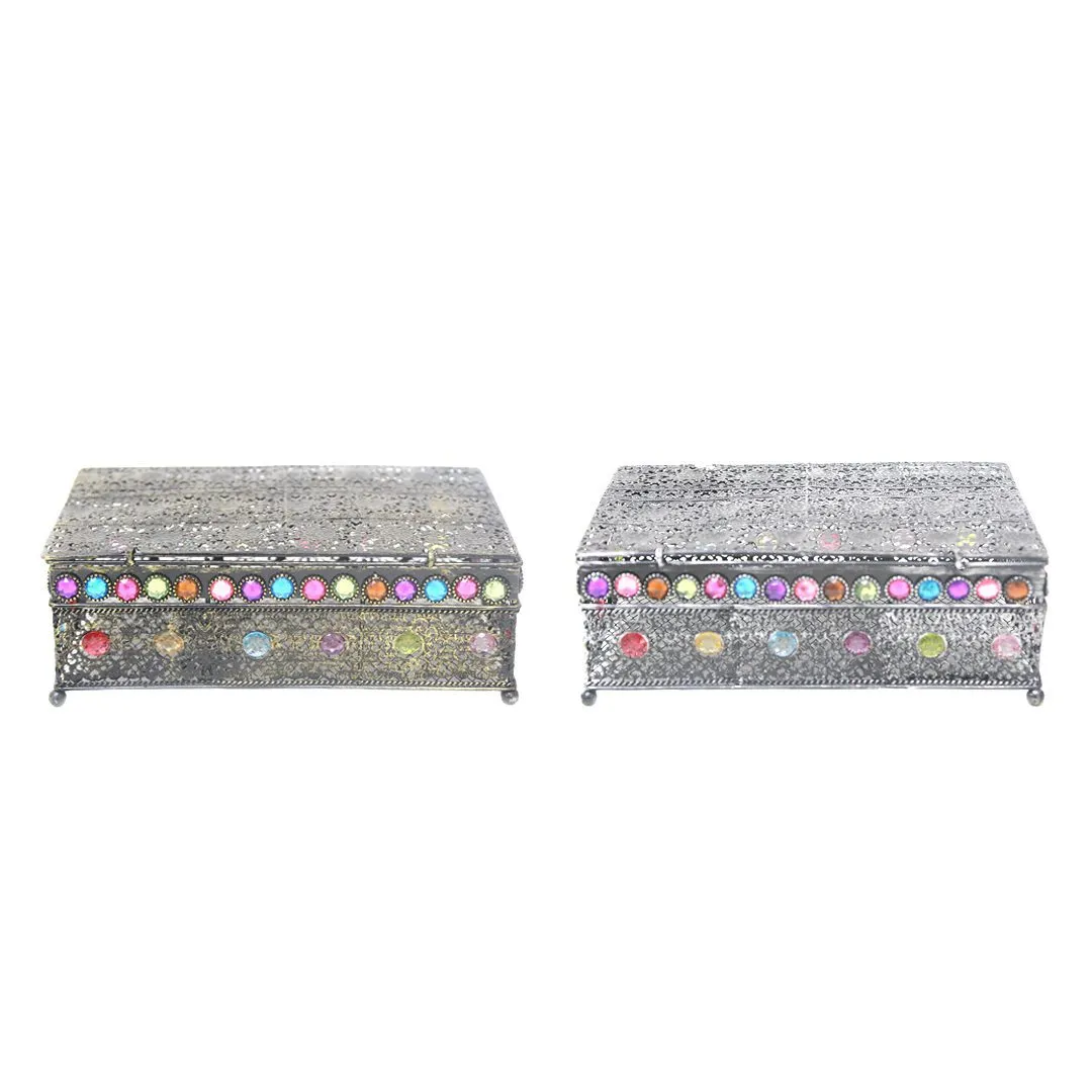 Ramadan Charm Beaded Rectangle Footed Decorative Box
