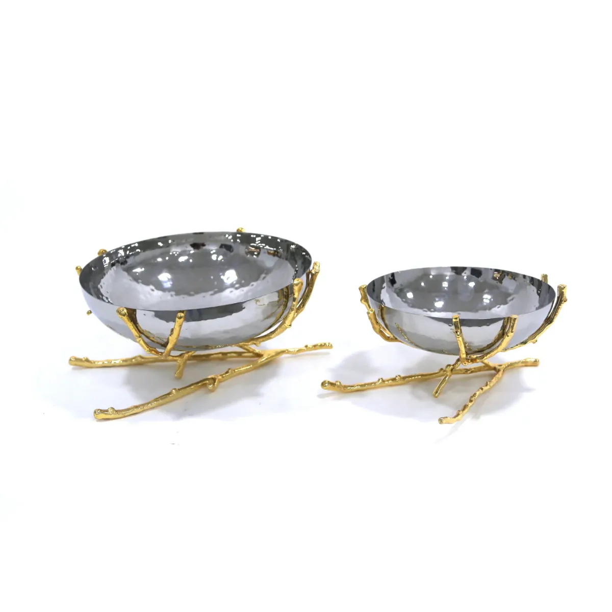 Silver Hammered Platter with Gold Branch Accent