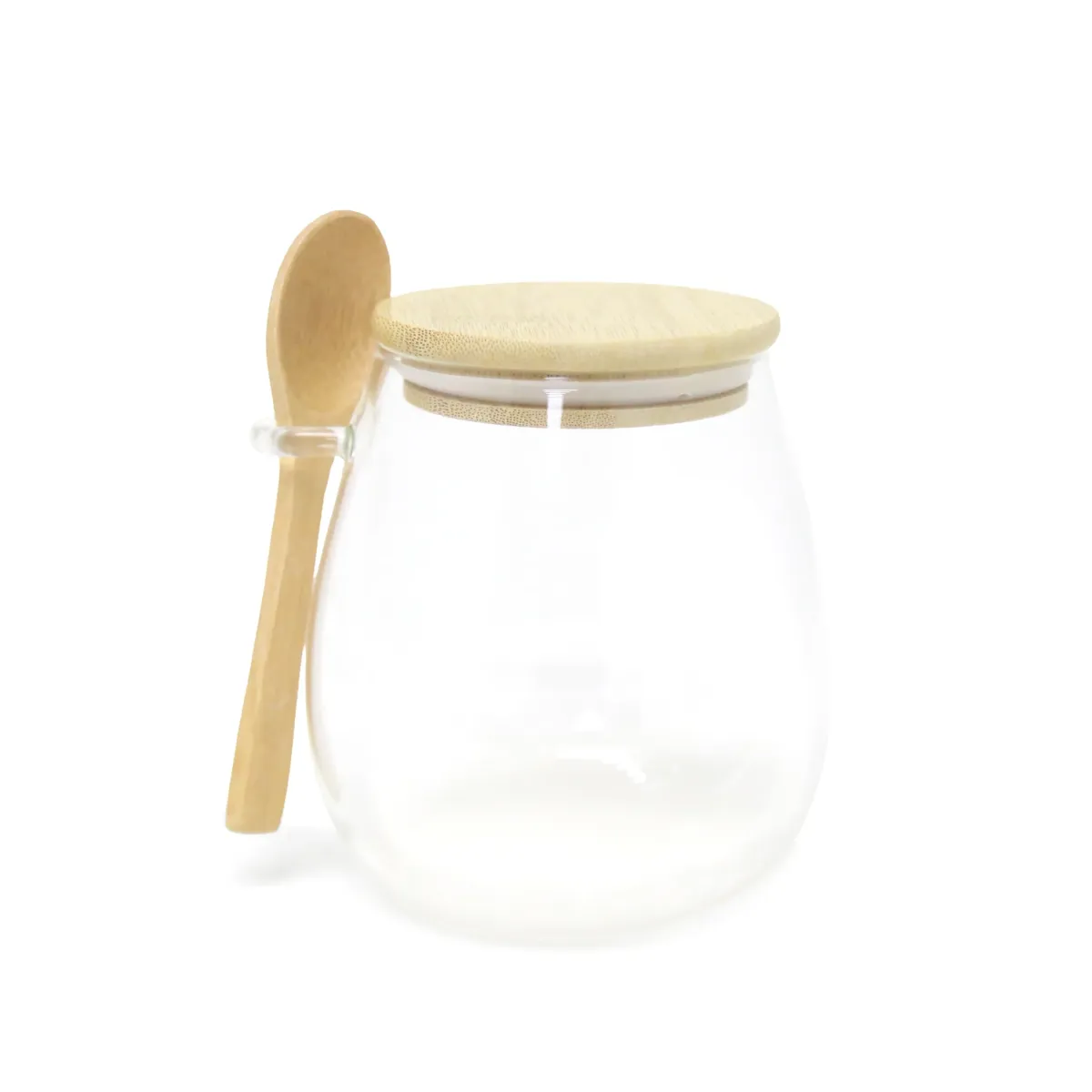 Oval Glass Storage Canister w/Wooden Lid & Spoon