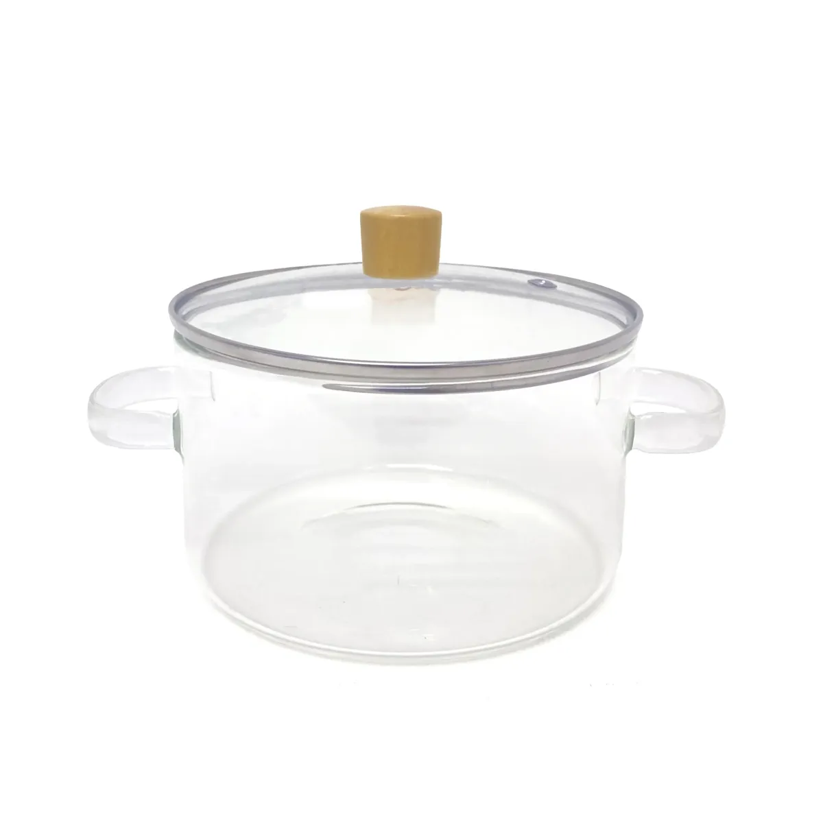 Transparent Glass Cooking Pot with Wooden Handle