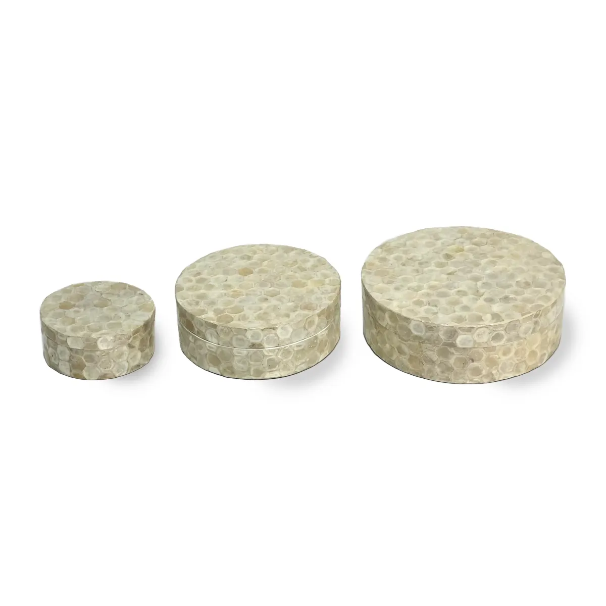 Hexagon Capiz Shell Round Gift Box with Lid