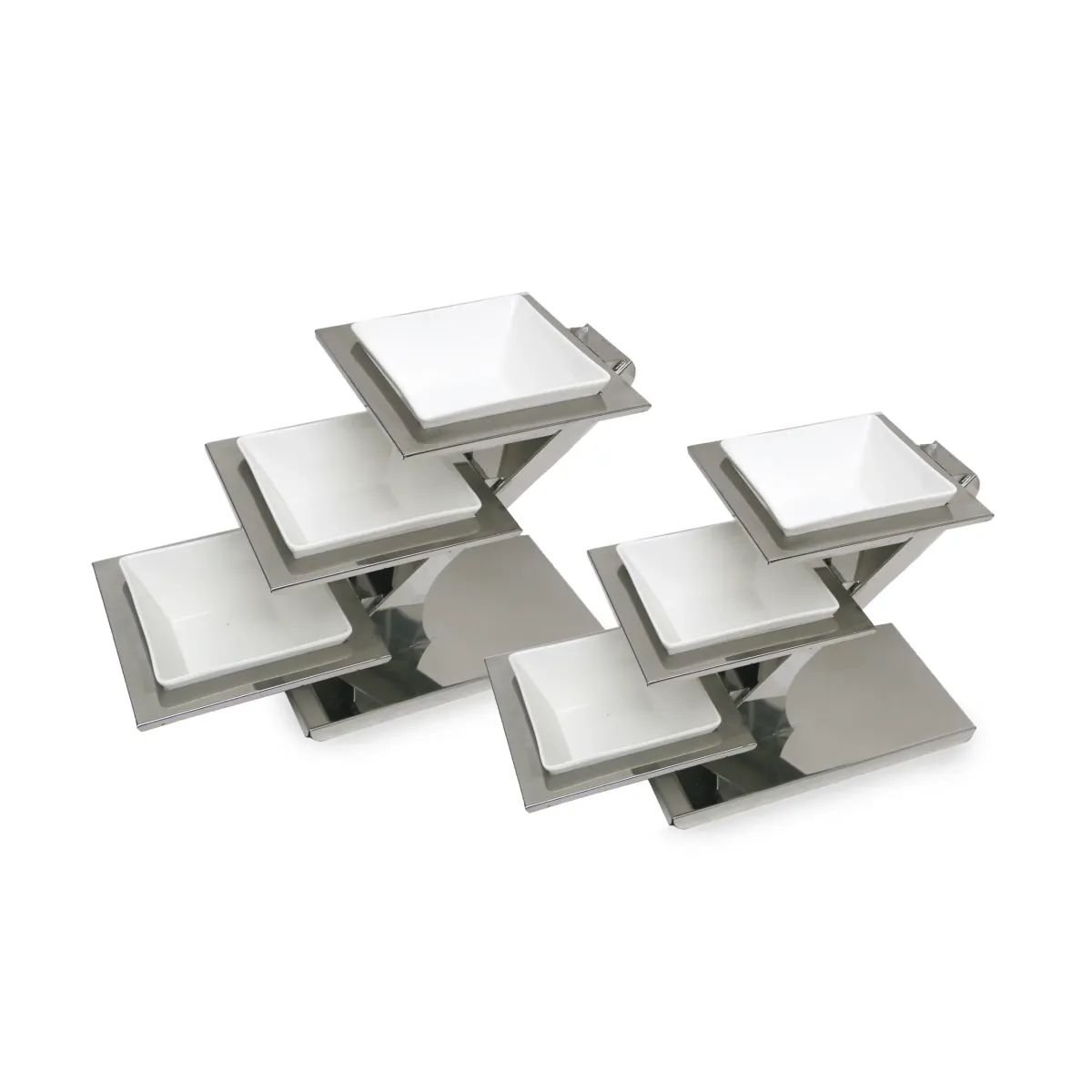 Three Tier Stainless Steel Serving Stand W/Three Ceramic Bowls