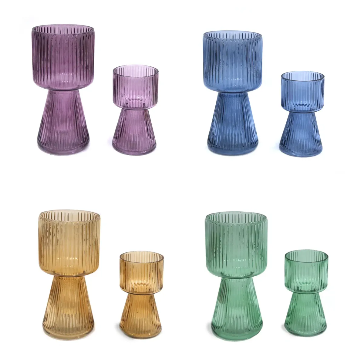 Ribbed Glass Vase With Base – Decorative Ribbed Glass Vessel