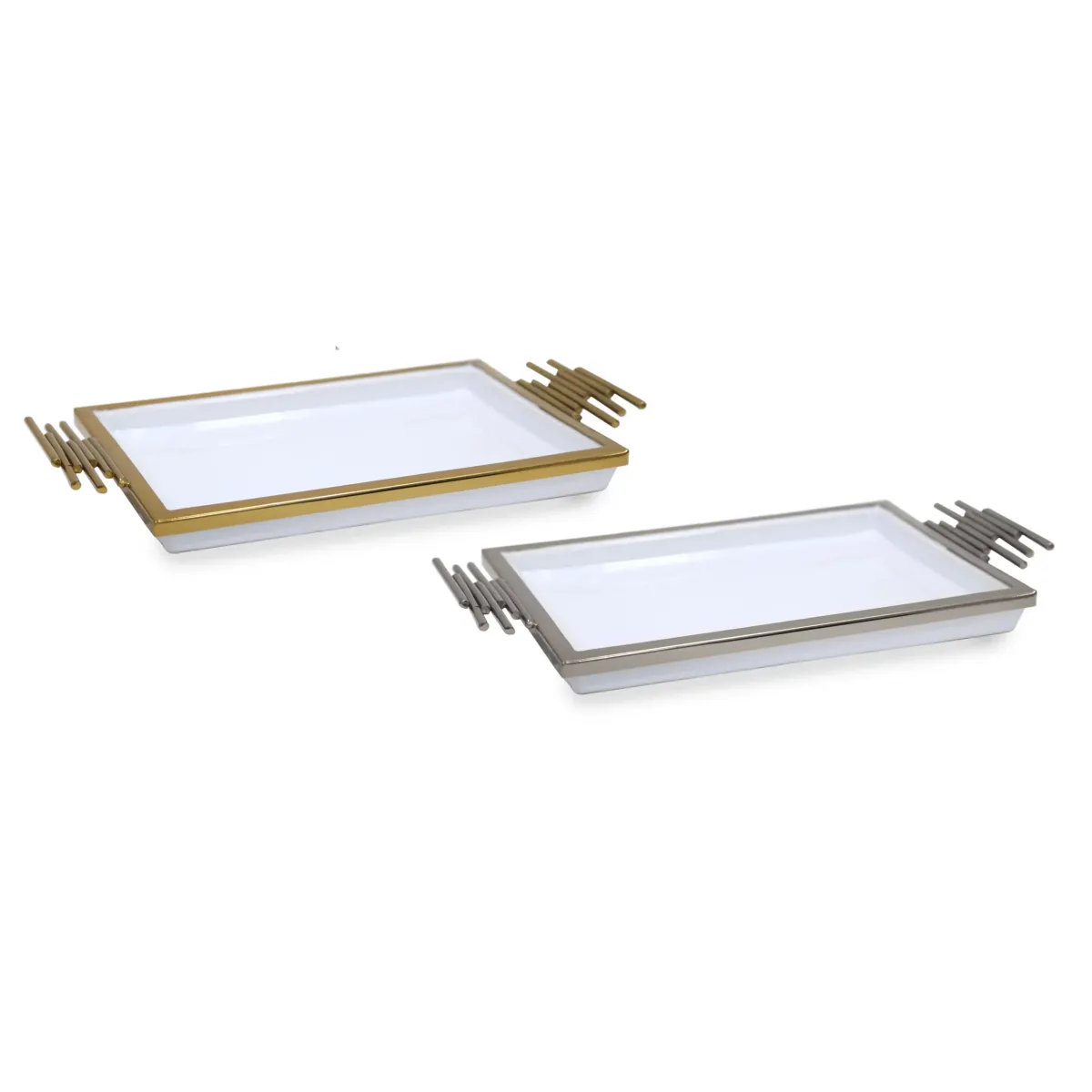 White & Metal Ceramic Tray