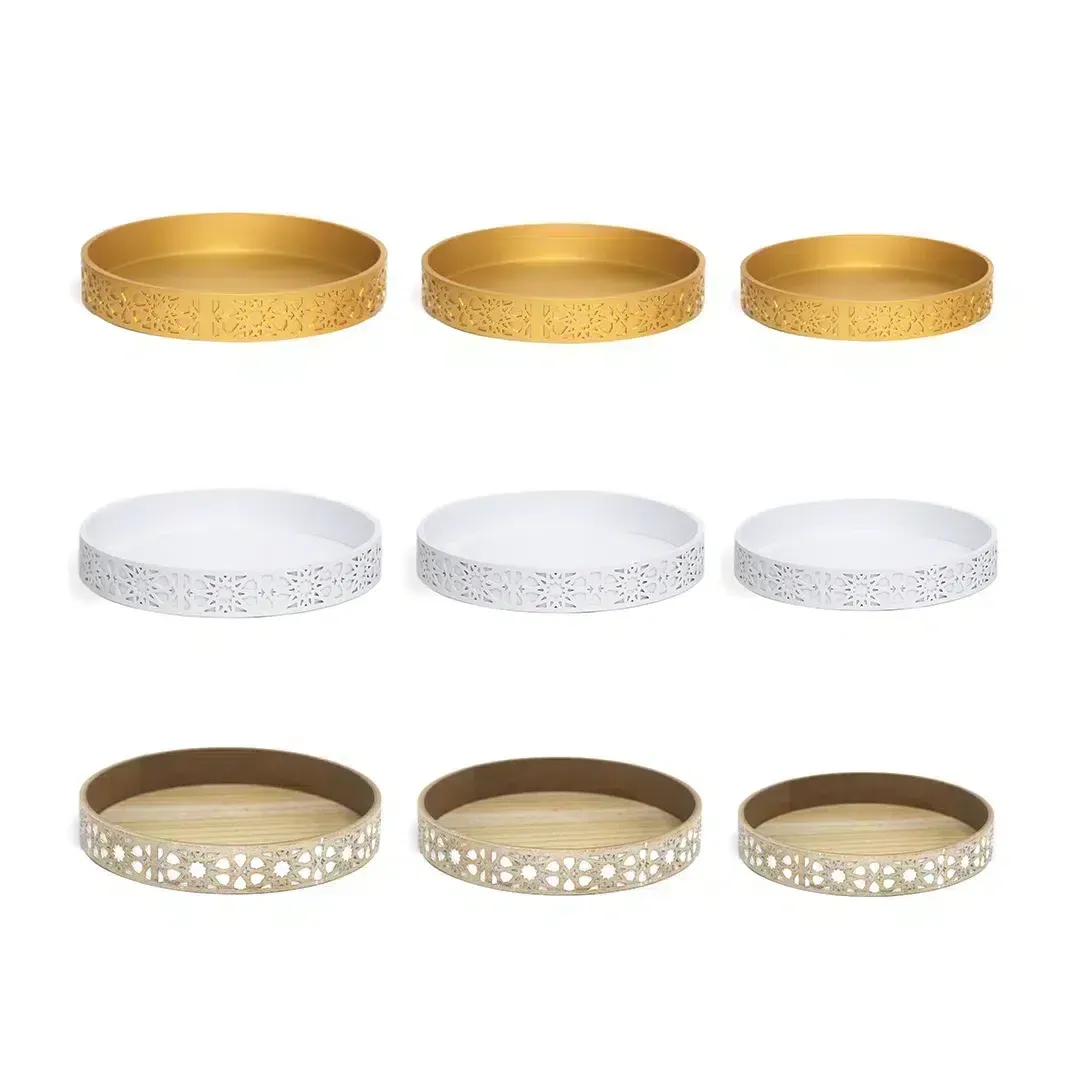 Round Arabesque Wooden Tray – Elegant Ramadan Decoratives & Islamic Home Accents