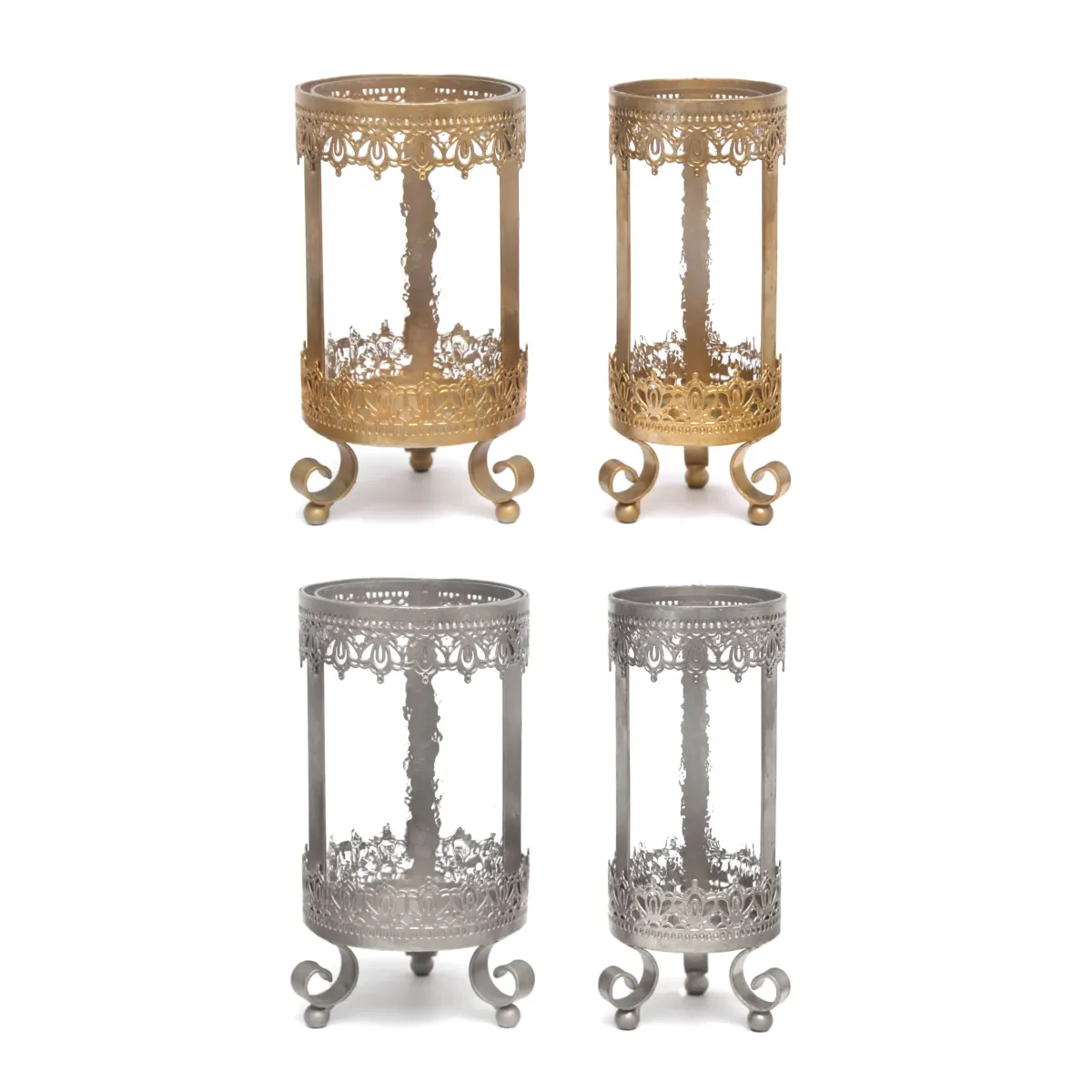 Lace Footed Metal & Glass Candle Holder