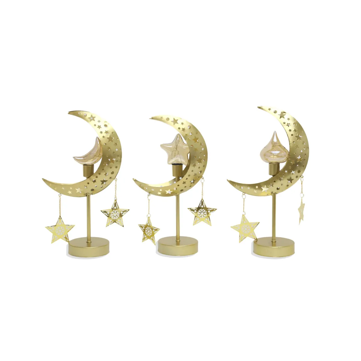 Gold Crescent Stand with Star LED Light – Elegant Ramadan and Festive Decorative for Home
