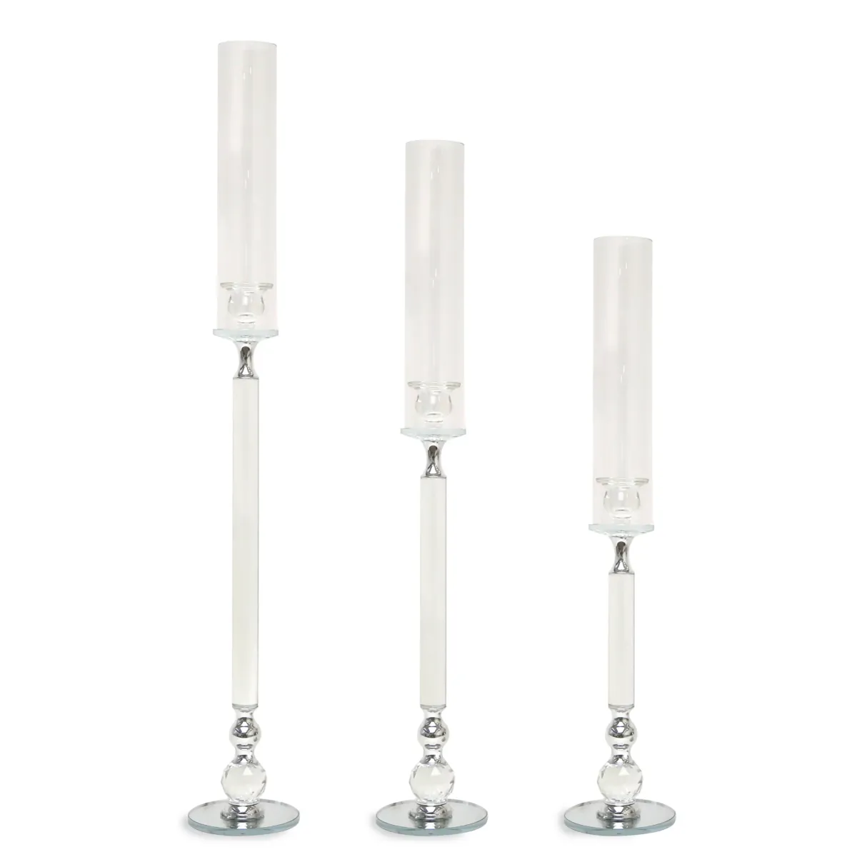 Long-Stemmed Crystal Candlestick Holder W/Glass Tube