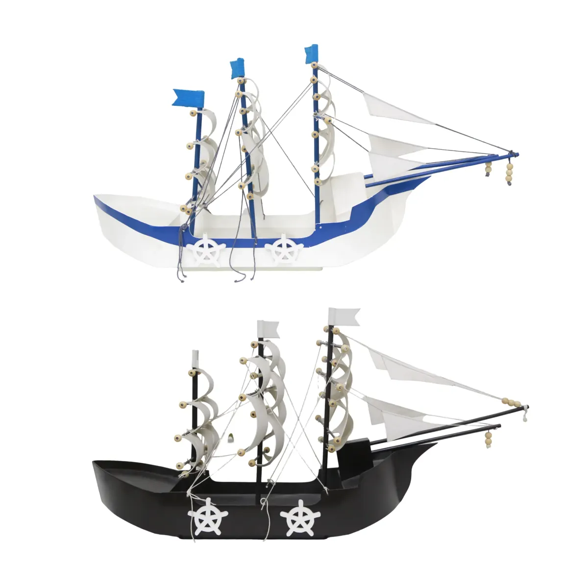Wooden Boat With 3 Sails – Elegant Nautical Decor