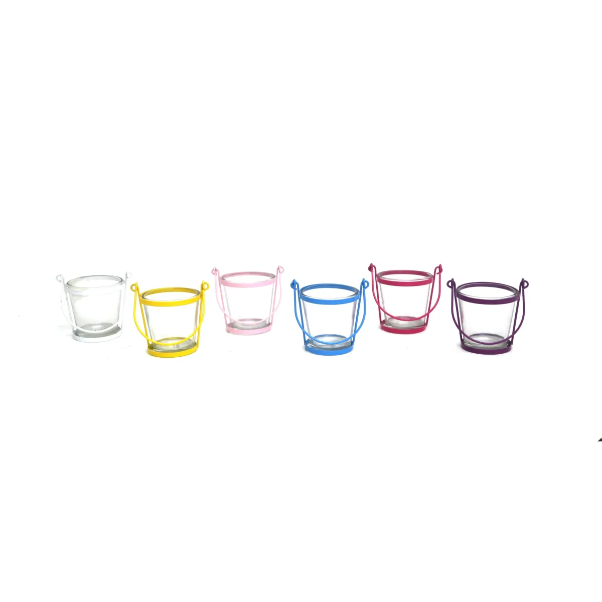 Colored Handle Round Glass Bucket