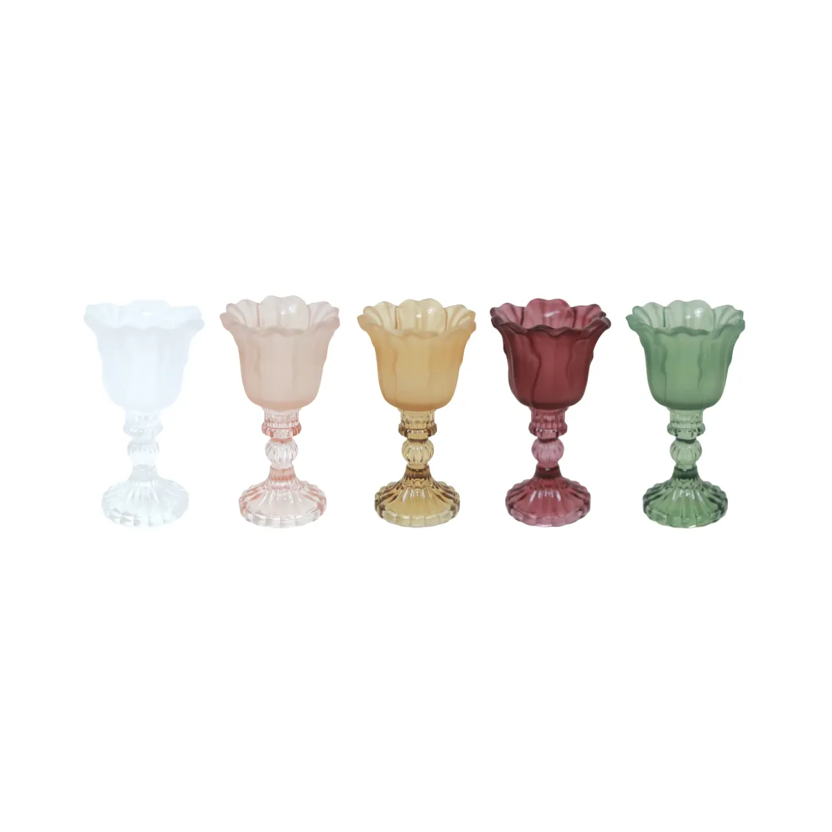 Vintage Wavy Flower Glass Candle Holder – Footed