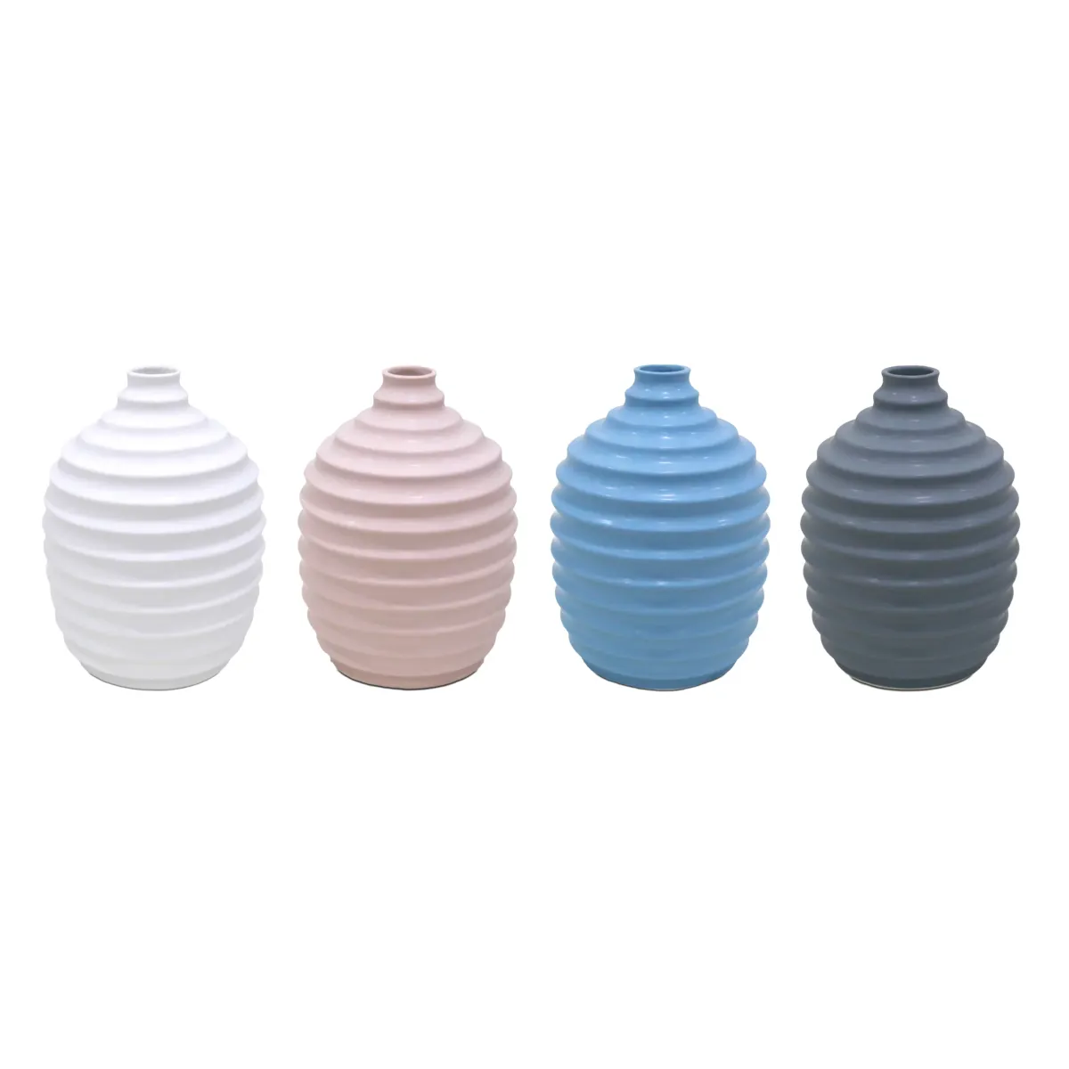 Turtle‑Neck Ribbed Porcelain Vase – 18×18×24.5 cm, 4 Colours