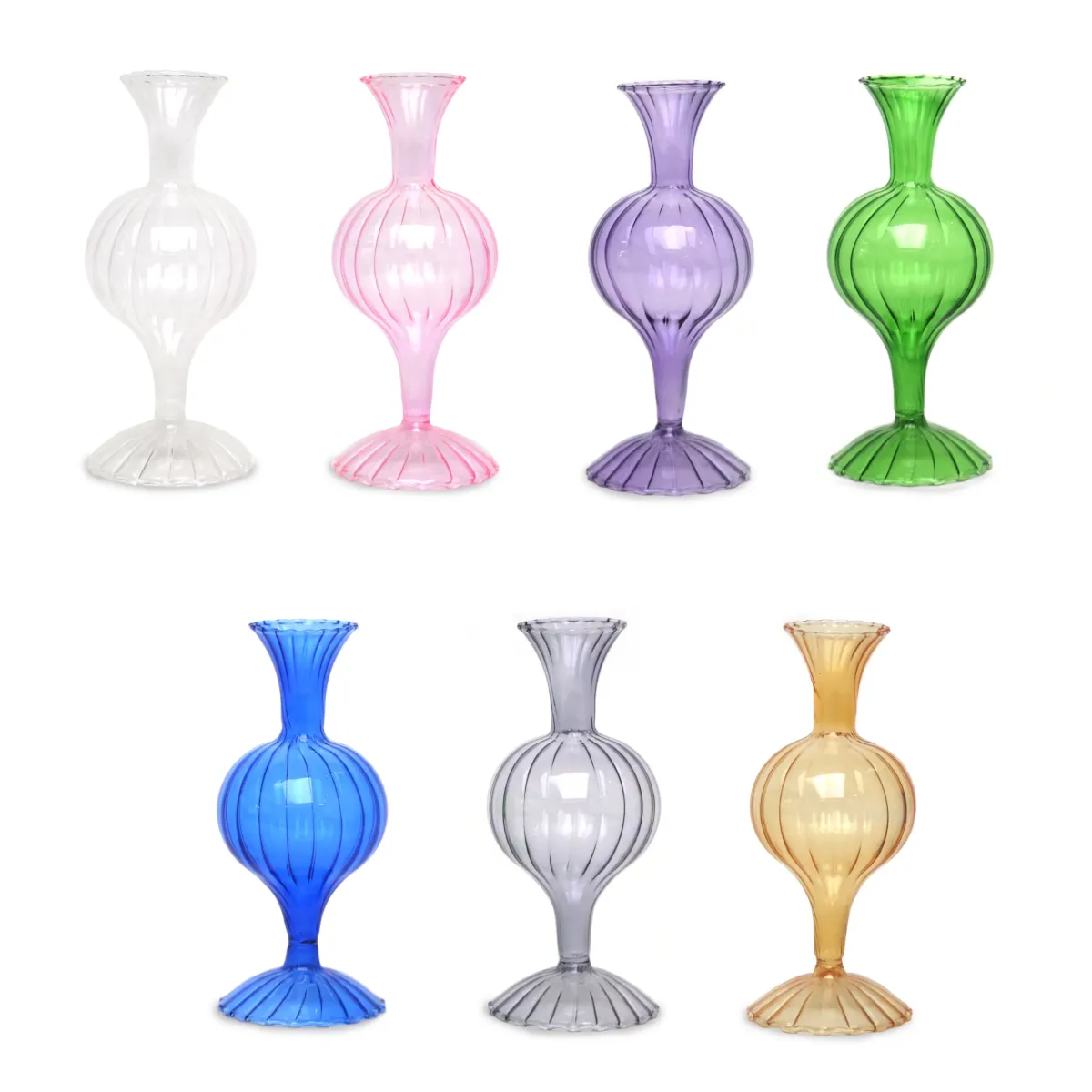Ribbed Glass Vase – 2 Sizes, Multiple Colours Decorative Accent