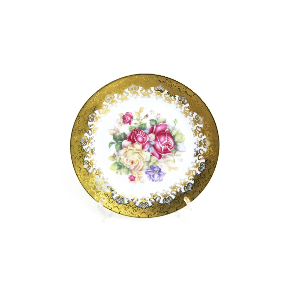 Golden Rim Round Flowers Limoges Glass Plate