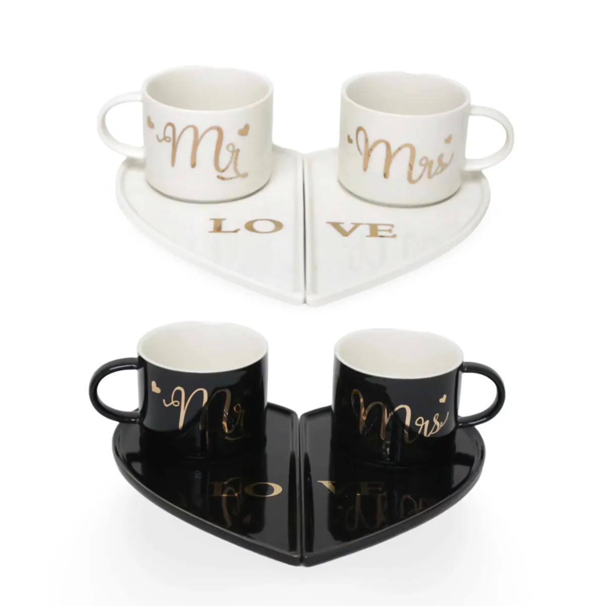 Mr & Mrs Mug with Heart Plate – Couple Ceramic Set 19×13 cm | Articles World