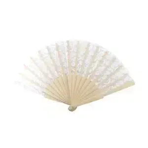 White Floral Lace Folding Fan 31x23cm Decorative Wedding Fan