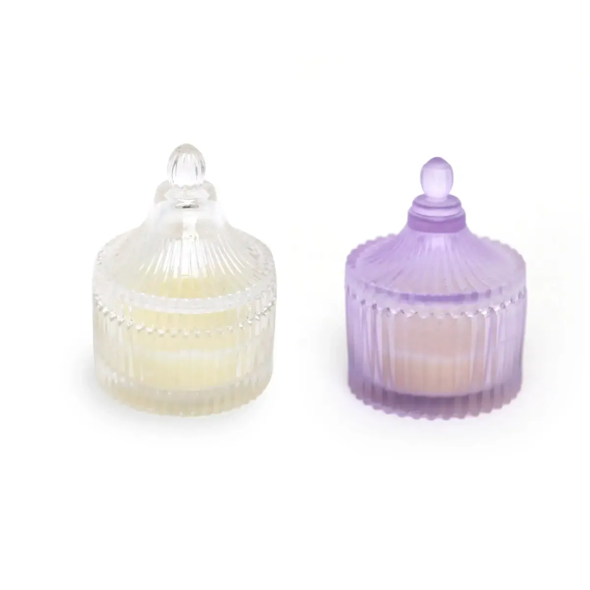 Clear Ribbed Glass Scented Candle With Cover
