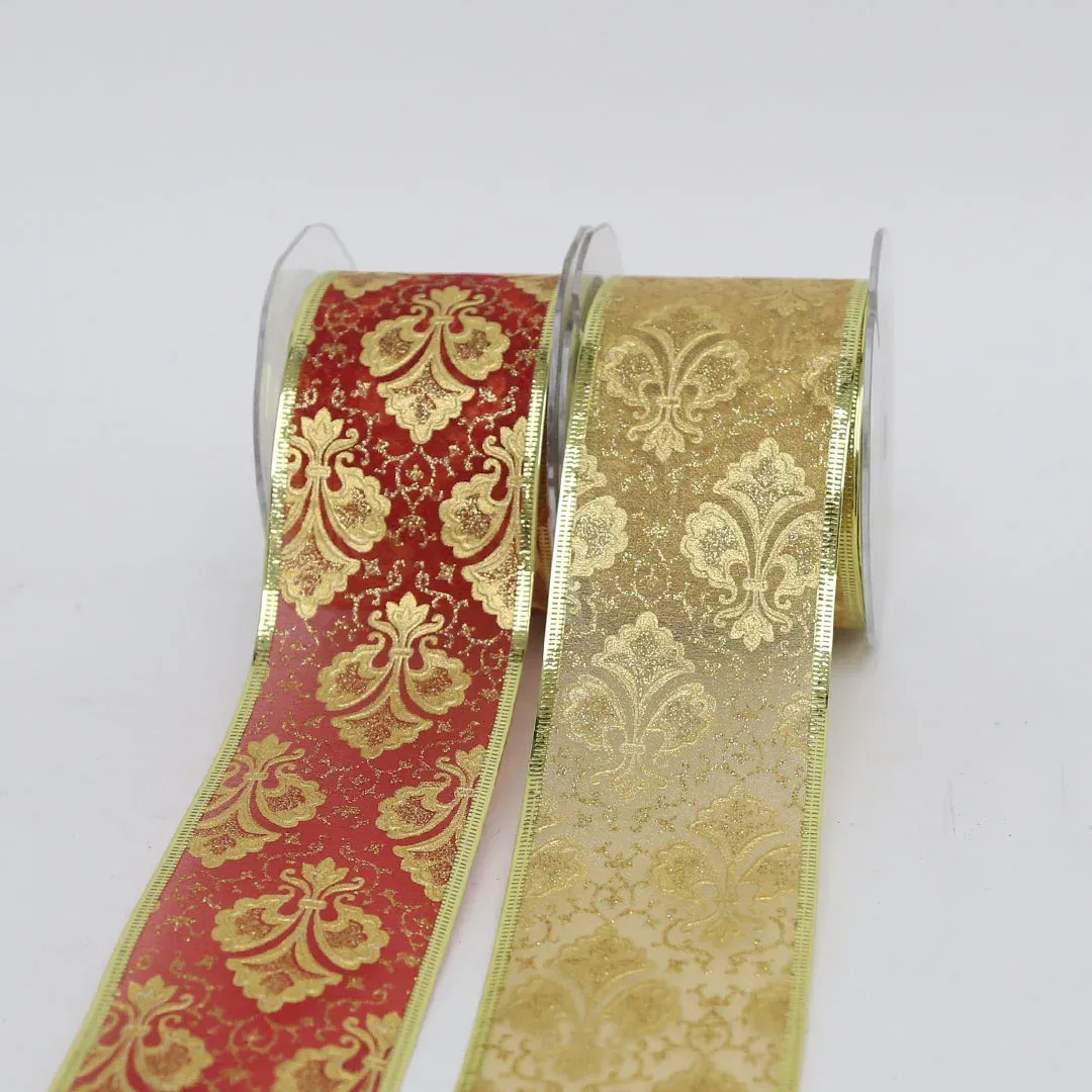 Glitter Lily Flower Pattern Organza Ribbon