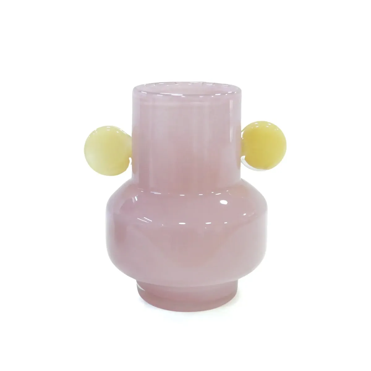 Yellow Circle Handle Pink Glass Vase