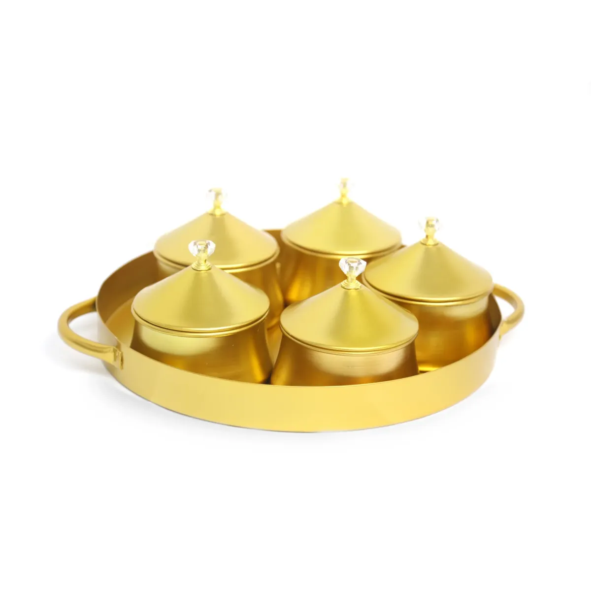 Round Gold Metal Tray with 5 Canisters – Luxe Decor