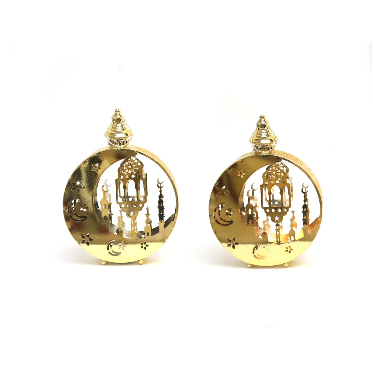“Gold Round Ramadan LED Light Lantern – Exquisite Decorative Lighting for Holy Month”