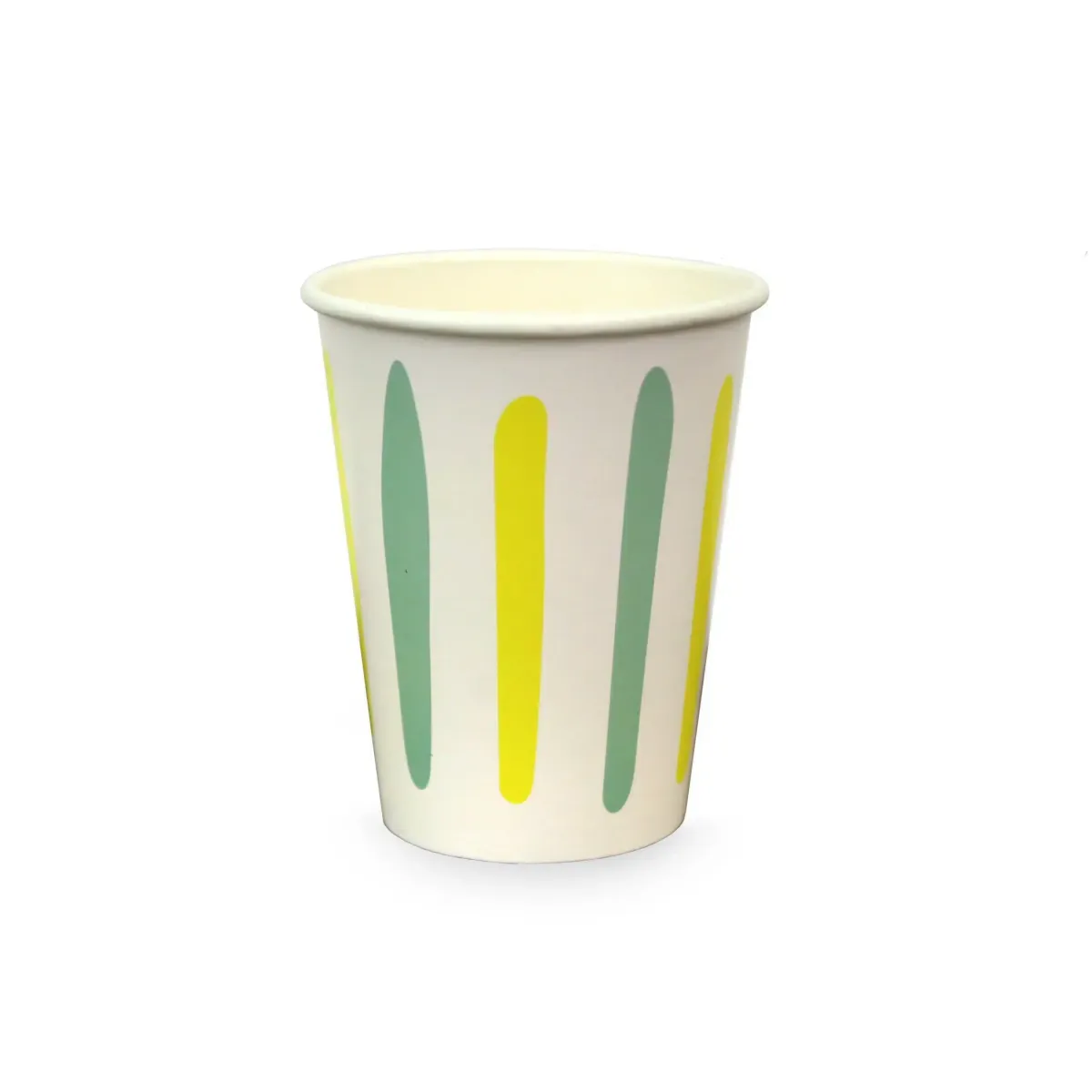 White with Yellow & Green Lines Paper Cup – Sip with Fresh & Modern Style!