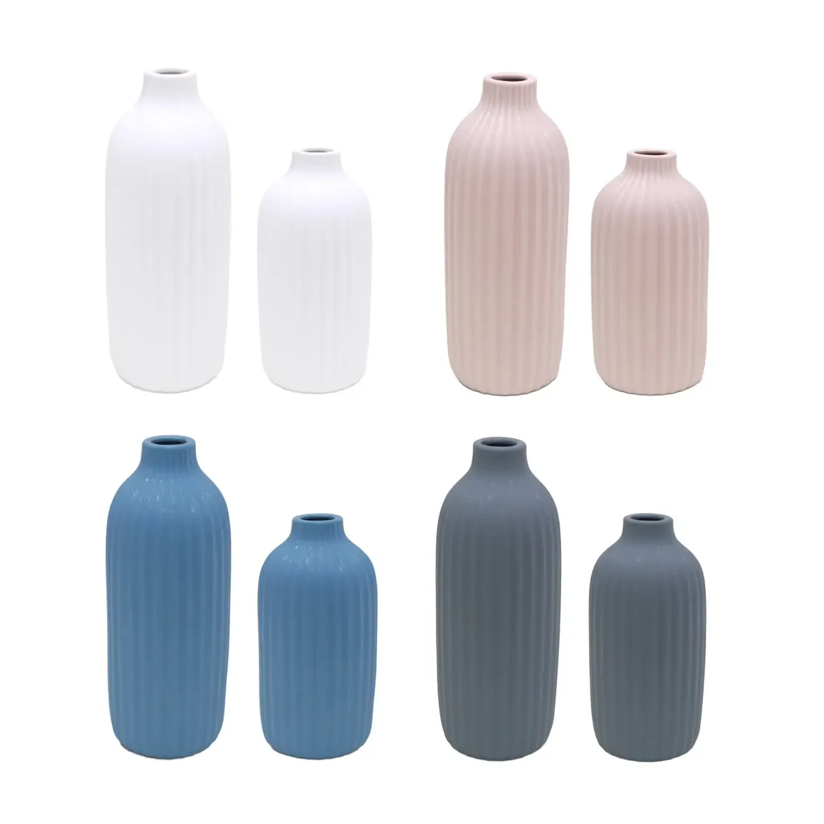 Cylindrical Ribbed Porcelain Vase – 10 cm Ø × 18/23 cm H