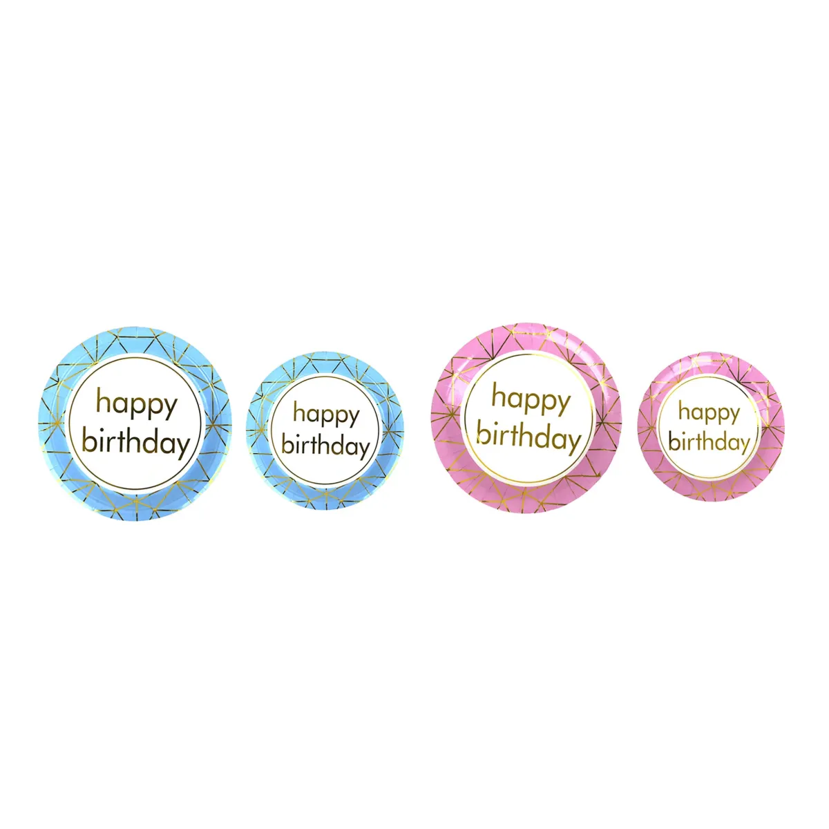 Blue & Gold Geometric “Happy Birthday” Plate – Stylish Party Tableware