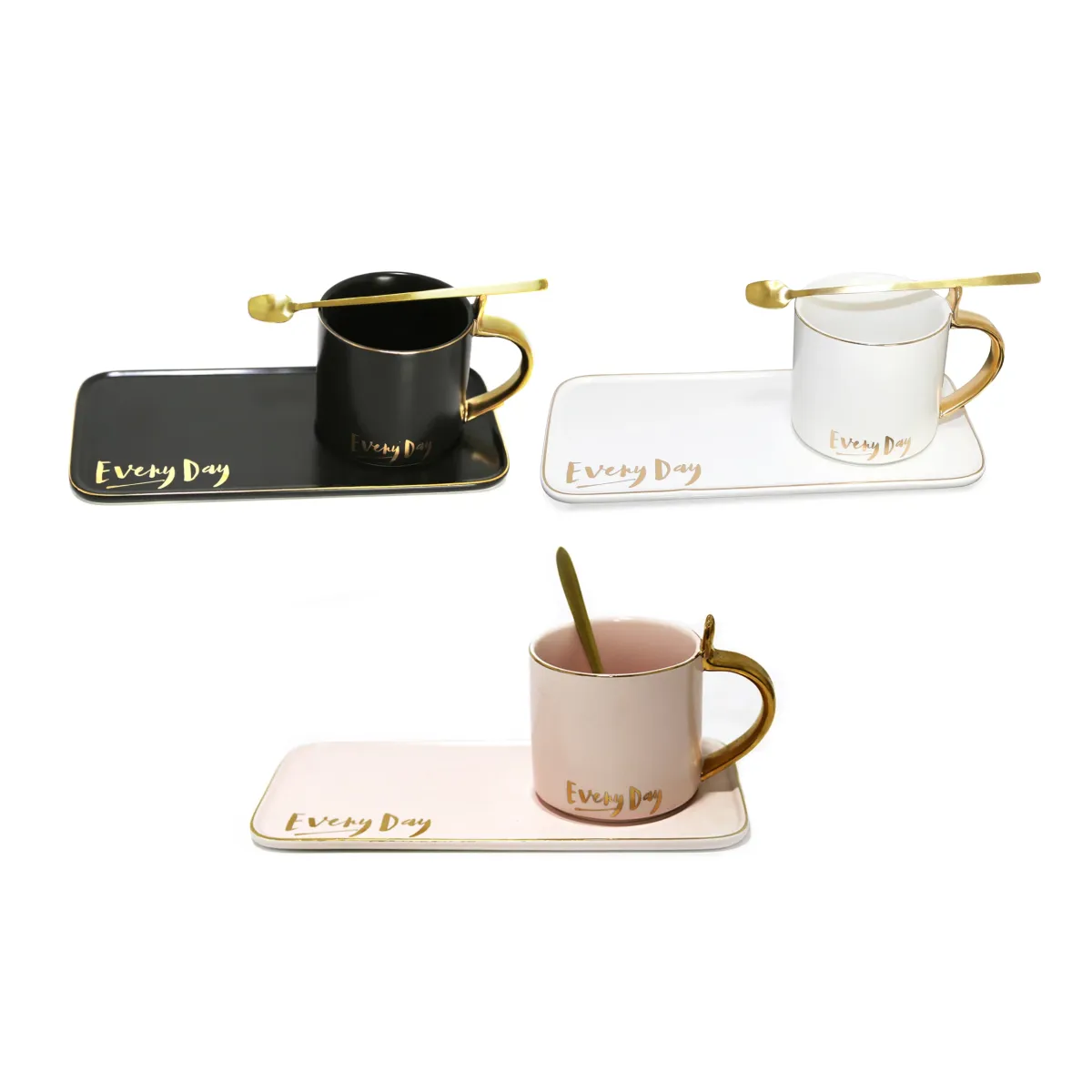 “Everyday” Rectangle Set Of Tray With Cup & Spoon