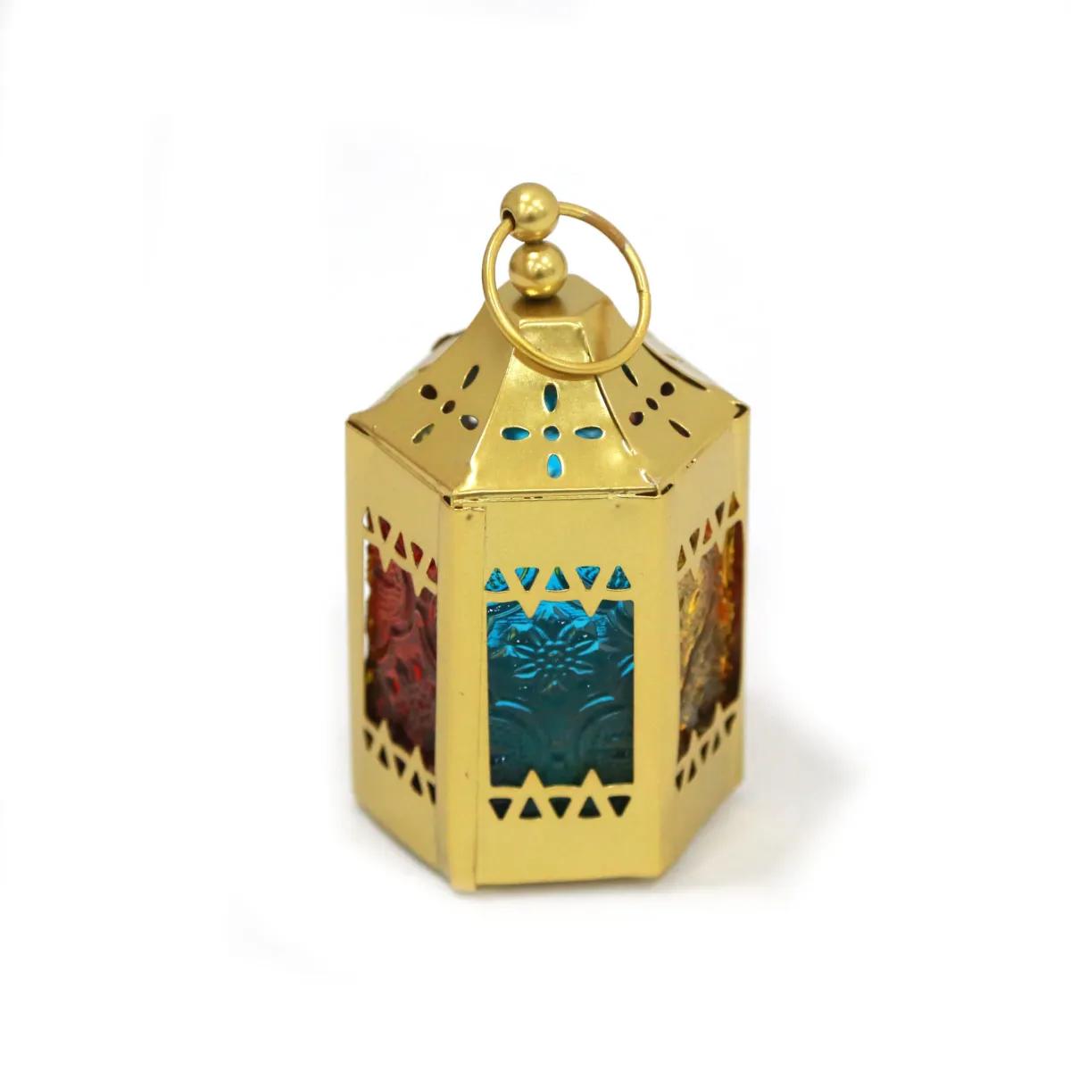 Mini Gold Lantern with Colored Glass – Elegant Ramadan and Festive Decorative for Home
