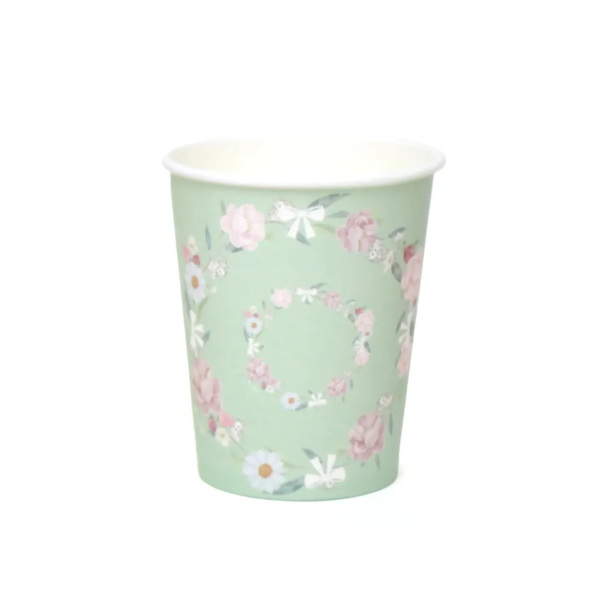 Aqua Floral Paper Cups Elegant Party Tableware