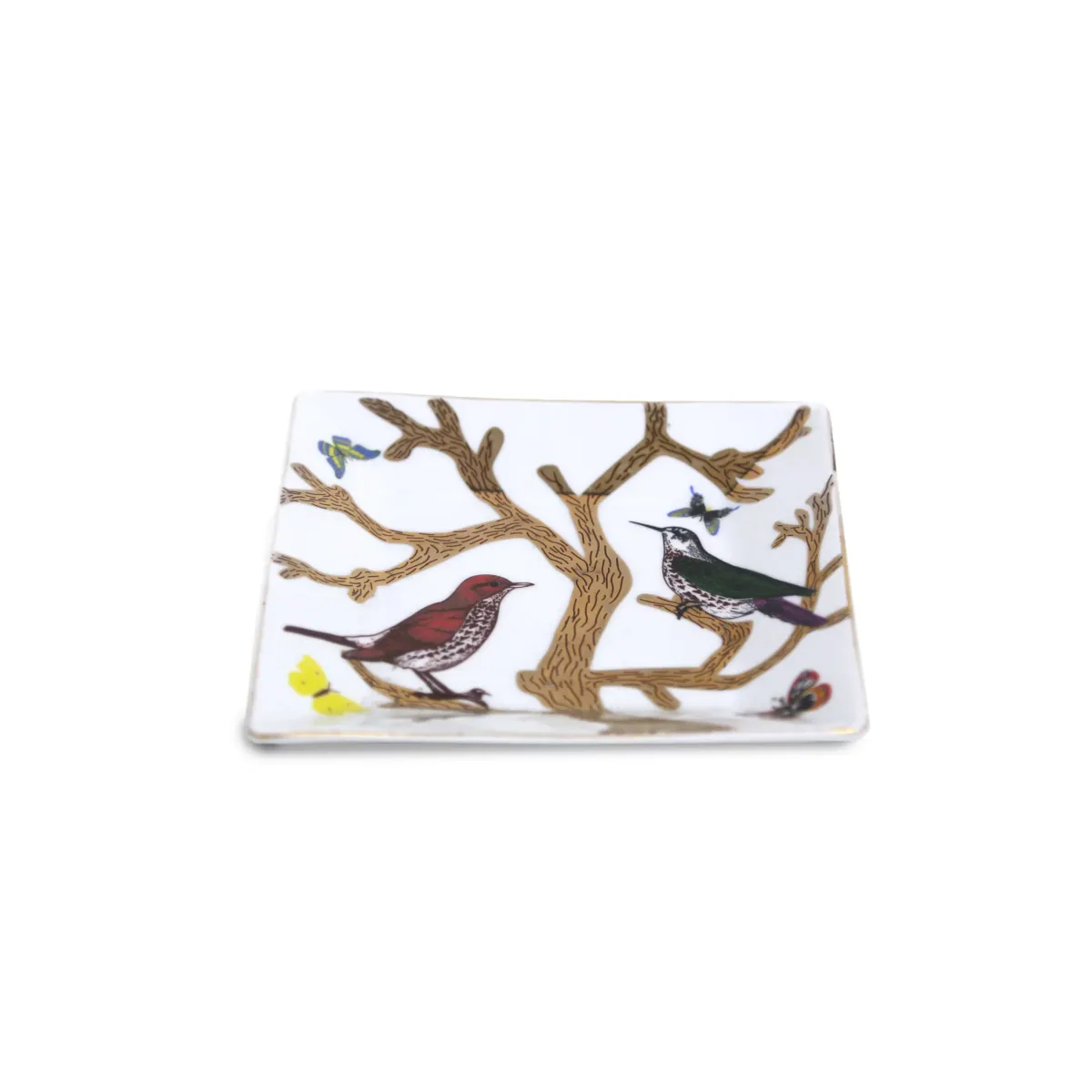 Birds on Branch Square Plate | Decorative Bird Pattern Square Dish