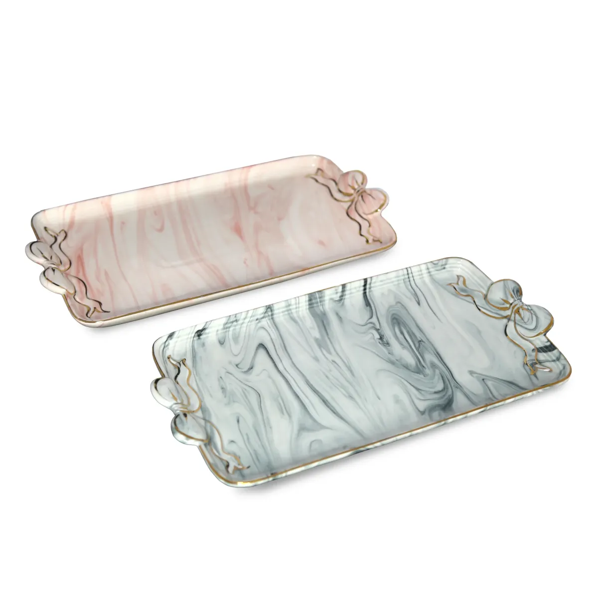 Marble Design Tray with Tie Handles for Elegant Serving