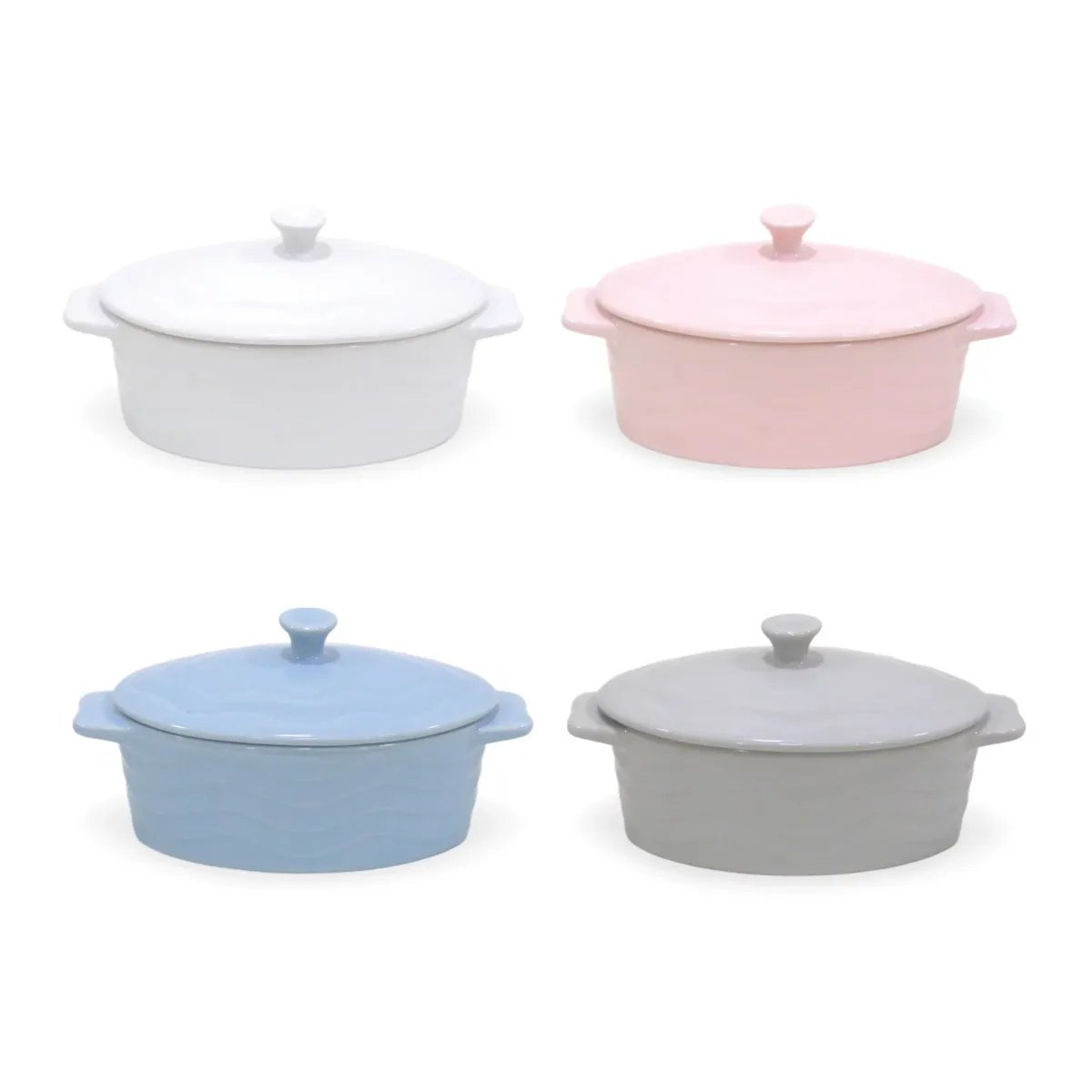 Oval Ribbed Covered Casserole – Textured Ceramic Finish