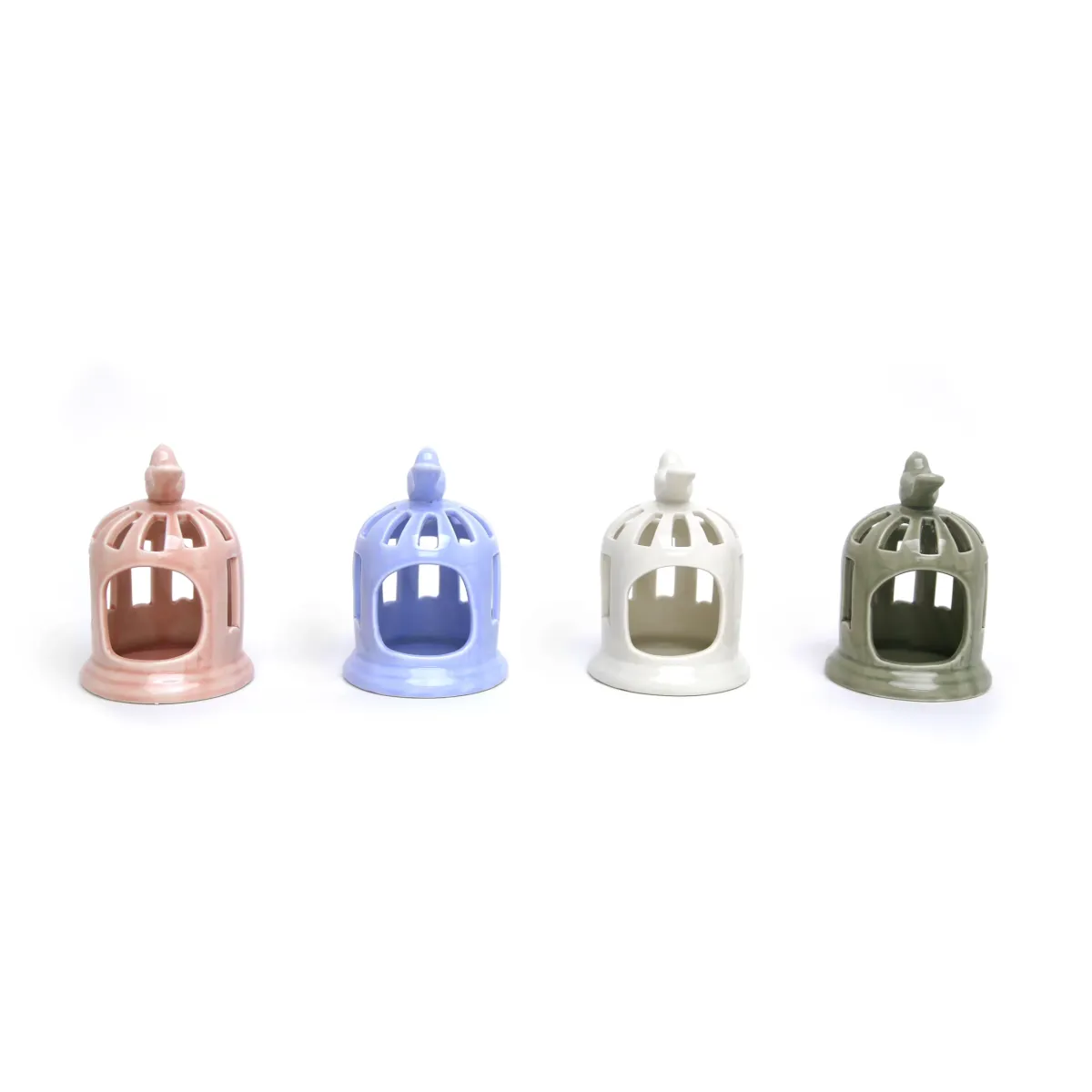 Ceramic Cage Candle Holder With Bird On Top