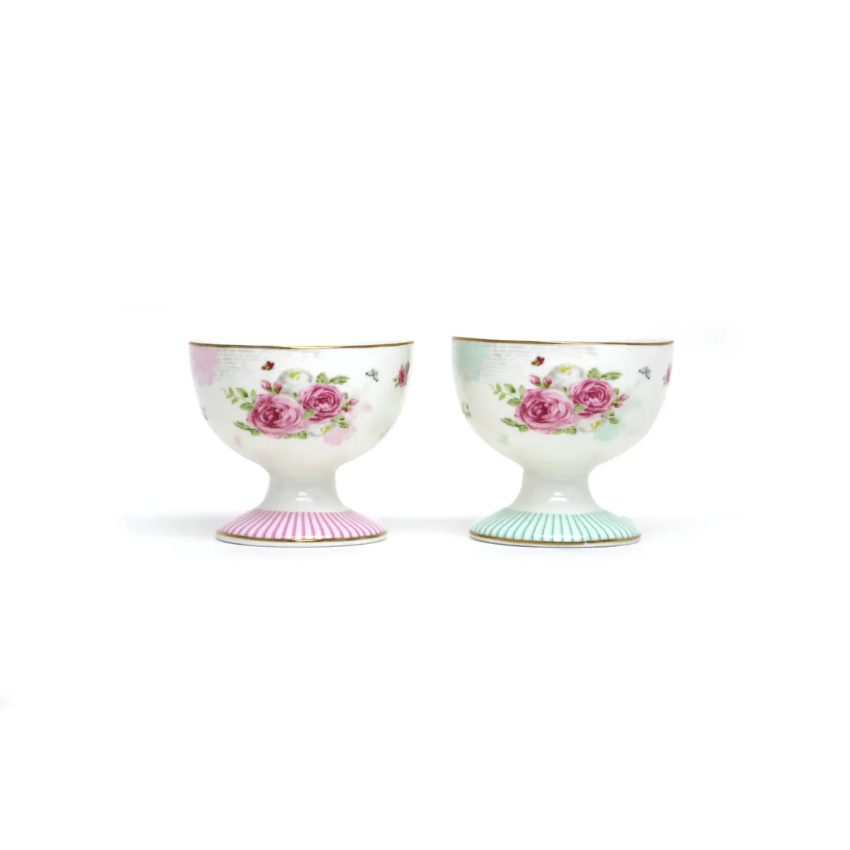 Striped Flower Footed Cups – Elegant Porcelain Accent Cups