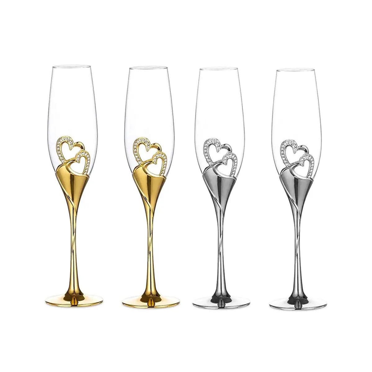 Double Heart Wedding Glass Cup With Legs